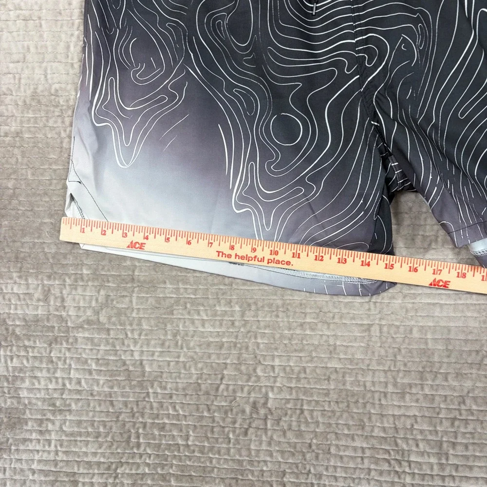 Ouku Mens Swim Trunks 3XL Black White Topographic Map Print Gradient Shorts NWT
